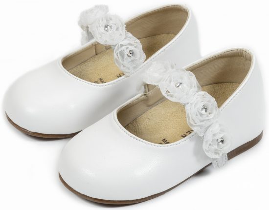 Babywalker Βαπτιστικό Παπουτσάκι Περπατήματος για Κορίτσι Γοβάκι Μονή Μπαρέτα με Λουλούδια BS3523 Λευκό
