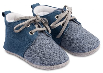 Babywalker Βαπτιστικό Παπουτσάκι Αγκαλιάς Δίχρωμο Δετό Sneaker Μπλε Ρουά-Γκρι, MI1099