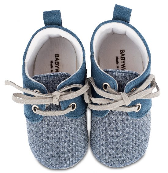 Babywalker Βαπτιστικό Παπουτσάκι Αγκαλιάς Δίχρωμο Δετό Sneaker Μπλε Ρουά-Γκρι, MI1099