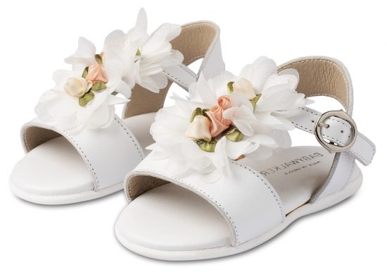 Babywalker Βαπτιστικό Παπουτσάκι για Πρώτα Βήματα Πέδιλο Διακοσμημένο με Chiffon Λουλούδια PRI2602 Λευκό