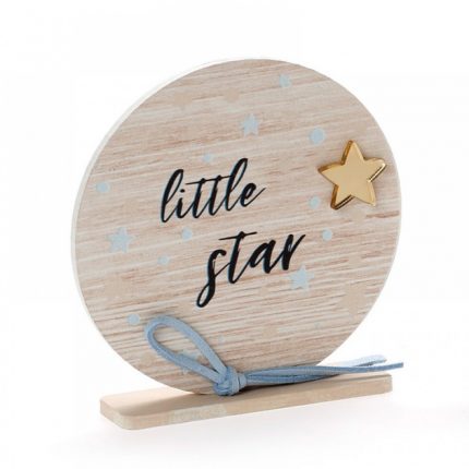 Χειροποίητη Μπομπονιέρα Βάπτισης Ξύλινο Καδράκι Στρογγυλό Little Star για Αγόρια ΚΒΤ-358 (10 cm) || Bellissimo