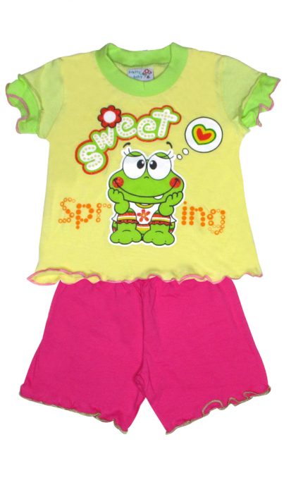 Βρεφική Καλοκαιρινή Πιτζάμα για Κορίτσι Froggy Κίτρινο Ψιλή Πλέξη Υφάσματος, Βαμβακερή 100% - Pretty Baby