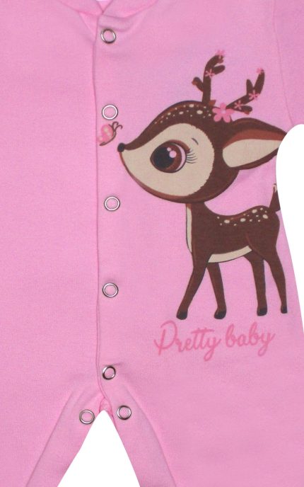 Βρεφικό Χειμερινό Φορμάκι για Κορίτσι Ελαφάκι Ροζ Σκούρο Μακρύ Μανίκι, Χοντρή Πλέξη Υφάσματος, Βαμβακερό 100% - Pretty Baby