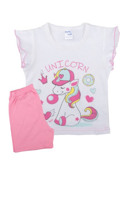 Βρεφική Καλοκαιρινή Πιτζάμα Little Unicorn για Κορίτσι Λευκό-Ροζ, Ψιλή Πλέξη Υφάσματος, Βαμβακερή 100% - Pretty Baby