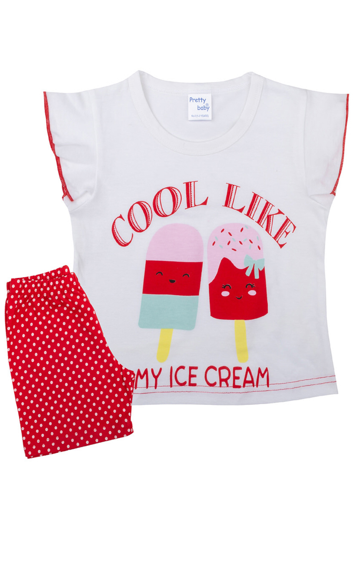 Βρεφική Καλοκαιρινή Πιτζάμα Ice Cream για Κορίτσι Λευκό-Κόκκινο Πουά, Ψιλή Πλέξη Υφάσματος, Βαμβακερή 100% - Pretty Baby Βρεφική Καλοκαιρινή Πιτζάμα Ice Cream για Κορίτσι Λευκό-Κόκκινο Πουά, Ψιλή Πλέξη Υφάσματος, Βαμβακερή 100% - Pretty Baby