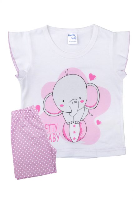 Βρεφική Καλοκαιρινή Πιτζάμα Elephant για Κορίτσι Λευκό-Λιλά, Ψιλή Πλέξη Υφάσματος, Βαμβακερή 100% - Pretty Baby