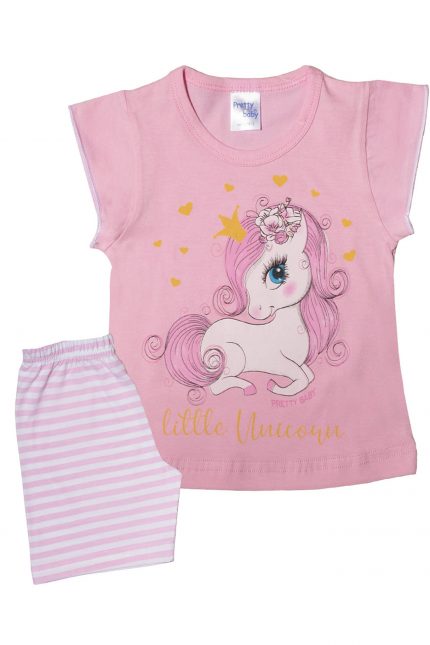 Βρεφική Καλοκαιρινή Πιτζάμα για Κορίτσι Unicorn Strass Λευκό-Φούξια Ψιλή Πλέξη Υφάσματος, Βαμβακερή 100% - Pretty Baby