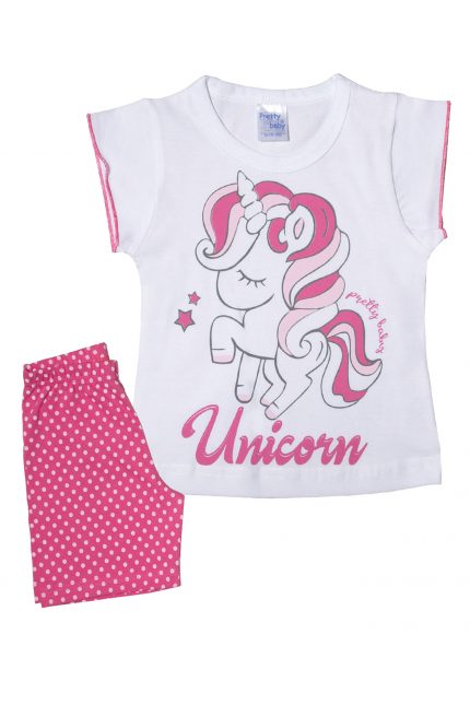 Βρεφική Καλοκαιρινή Πιτζάμα για Κορίτσι Baby Unicorn Βεραμάν-Φούξια Ψιλή Πλέξη Υφάσματος, Βαμβακερή 100% - Pretty Baby