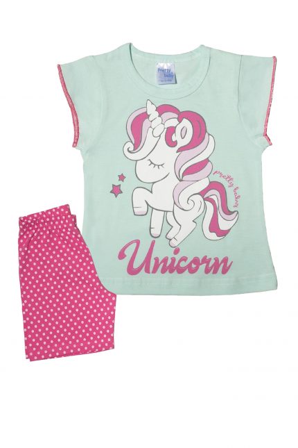 Βρεφική Καλοκαιρινή Πιτζάμα για Κορίτσι Baby Unicorn Βεραμάν-Φούξια Ψιλή Πλέξη Υφάσματος, Βαμβακερή 100% - Pretty Baby