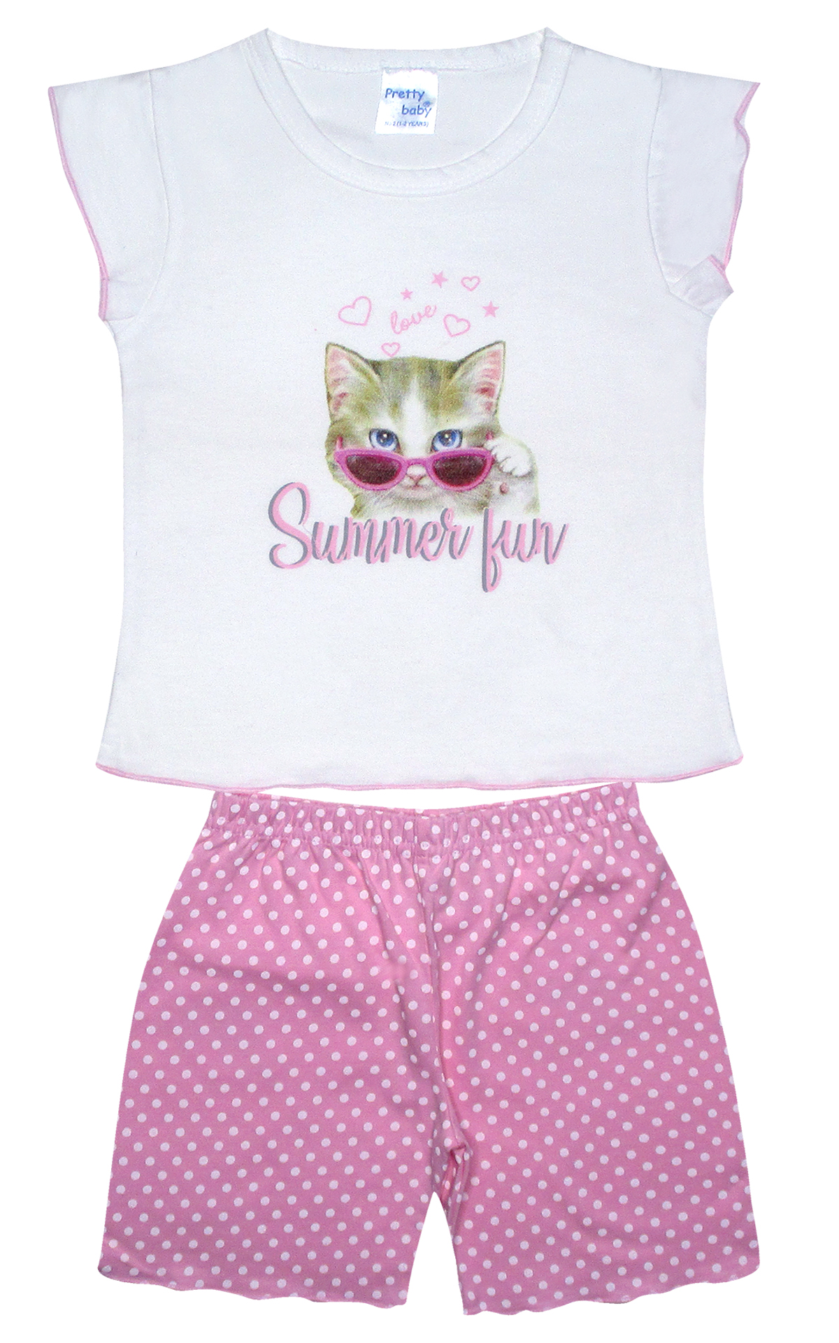Βρεφική Καλοκαιρινή Πιτζάμα για Κορίτσι Summer Cat Λευκό-Ροζ Πουά Ψιλή Πλέξη Υφάσματος, Βαμβακερή 100% - Pretty Baby Βρεφική Καλοκαιρινή Πιτζάμα για Κορίτσι Summer Cat Λευκό-Ροζ Πουά Ψιλή Πλέξη Υφάσματος, Βαμβακερή 100% - Pretty Baby