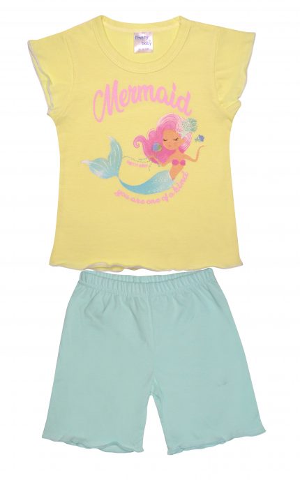 Βρεφική Καλοκαιρινή Πιτζάμα για Κορίτσι Mermaid Κίτρινο-Aqua Ψιλή Πλέξη Υφάσματος, Βαμβακερή 100% - Pretty Baby