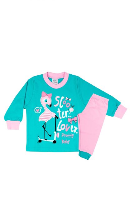 Βρεφική Χειμερινή Πιτζάμα για Κορίτσι Scooter Lover Ροζ-Τιρκουάζ, Βαμβακερή 100% - Pretty Baby