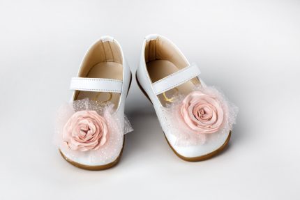 Χειροποίητο Βαπτιστικό Παπουτσάκι Πρώτα Βήματα για Κορίτσι Λευκό-Ροζ Κ336Α, Everkid