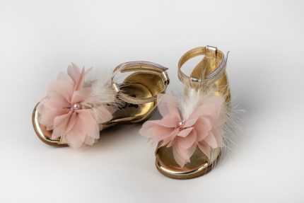 Χειροποίητο Βαπτιστικό Παπουτσάκι για Κορίτσι Περπατήματος Χρυσό-Dusty Pink Κ354X, Everkid