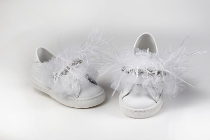 Χειροποίητο Βαπτιστικό Παπουτσάκι Sneaker για Κορίτσι Περπατήματος Λευκό Κ393A, Everkid