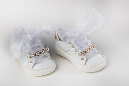 Χειροποίητο Βαπτιστικό Παπουτσάκι Sneaker για Κορίτσι Περπατήματος Λευκό Κ398Α, Everkid