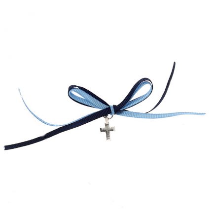 Μαρτυρικό Βάπτισης Πέτου με Φιόγκο Μπλε Λευκό και Σταυρουδάκι για Αγόρια (συσκ. 50τμχ) Μ-234-mpleleuko || Bellissimo