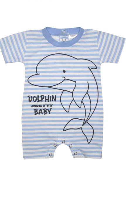Βρεφικό Καλοκαιρινό Φορμάκι για Αγόρι Dolphin Lime-Λευκό Κοντό Μανίκι Ψιλή Πλέξη Υφάσματος, Βαμβακερό 100% - Pretty Baby