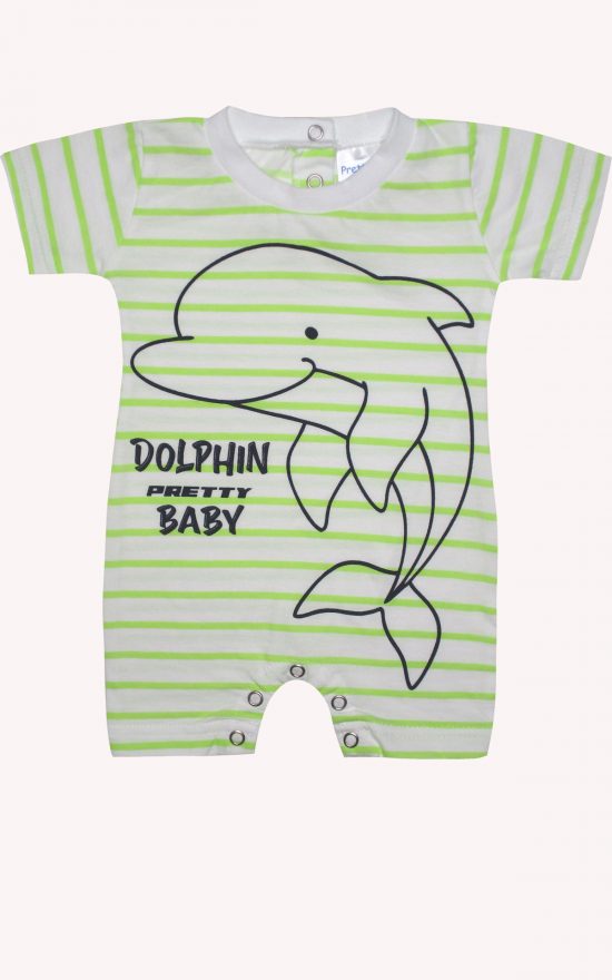 Βρεφικό Καλοκαιρινό Φορμάκι για Αγόρι Dolphin Lime-Λευκό Κοντό Μανίκι Ψιλή Πλέξη Υφάσματος, Βαμβακερό 100% - Pretty Baby