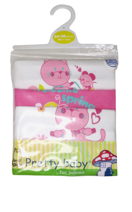 Βρεφικά Εσώρουχα Κορμάκια για Κορίτσι Σετ 4 Τεμάχια Snail Ροζ-Λευκό Χωρίς Μανίκι Βαμβακερά 100% - Pretty Baby