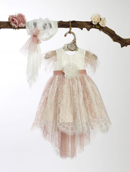 Βαπτιστικό Φορεματάκι για Κορίτσι Σομόν-Λευκό ΦΘ-4, Lollipop