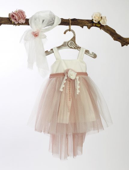 Βαπτιστικό Φορεματάκι για Κορίτσι Σομόν-Λευκό ΦΘ-5, Lollipop