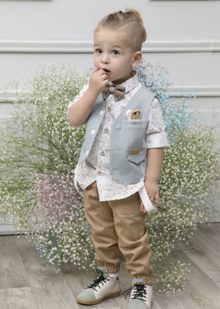 Βαπτιστικό Κοστουμάκι για Αγόρι Μπεζ-Σιέλ Α4604, Mi Chiamo