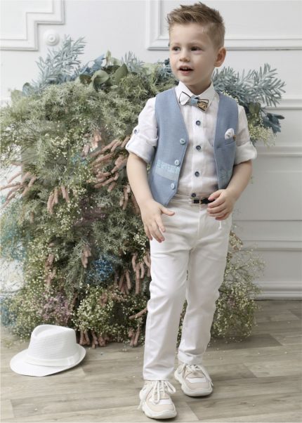 Βαπτιστικό Κοστουμάκι για Αγόρι Σιέλ-Λευκό Α4626-ΣΛ, Mi Chiamo