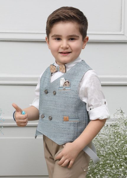 Βαπτιστικό Κοστουμάκι για Αγόρι Μπεζ-Σιέλ Α4601, Mi Chiamo