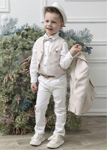 Βαπτιστικό Κοστουμάκι για Αγόρι Μπεζ-Λευκό Α4621-ΜΛ, Mi Chiamo