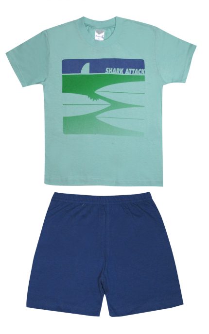 Πιτζάμα Παιδική Καλοκαιρινή Σετ 2τμχ για Αγόρι Shark Attack Βεραμάν-Ραφ, Ψιλή Πλέξη Υφάσματος, Βαμβακερό 100% - Pretty Baby