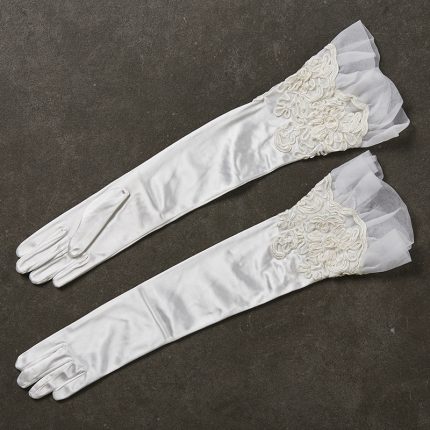 Νυφικά Γάντια με Δαντέλα και Διαφάνεια Λευκά 1269-20”