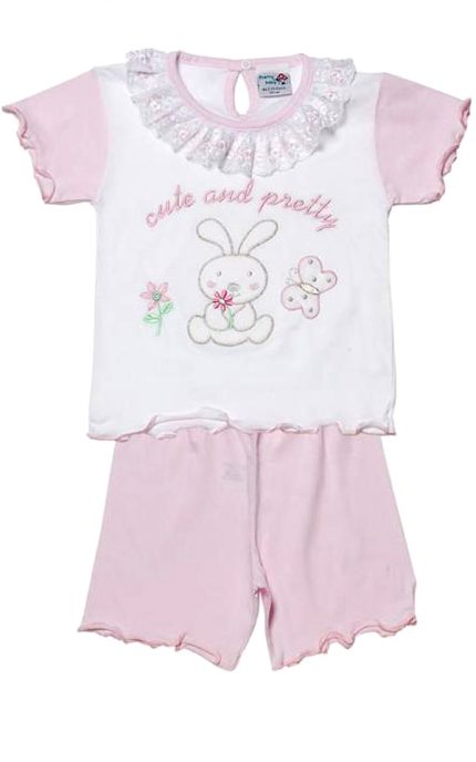 Βρεφική Καλοκαιρινή Πιτζάμα για Κορίτσι Λαγός Λευκό-Ροζ, Ψιλή Πλέξη Υφάσματος, Βαμβακερή 100% - Pretty Baby
