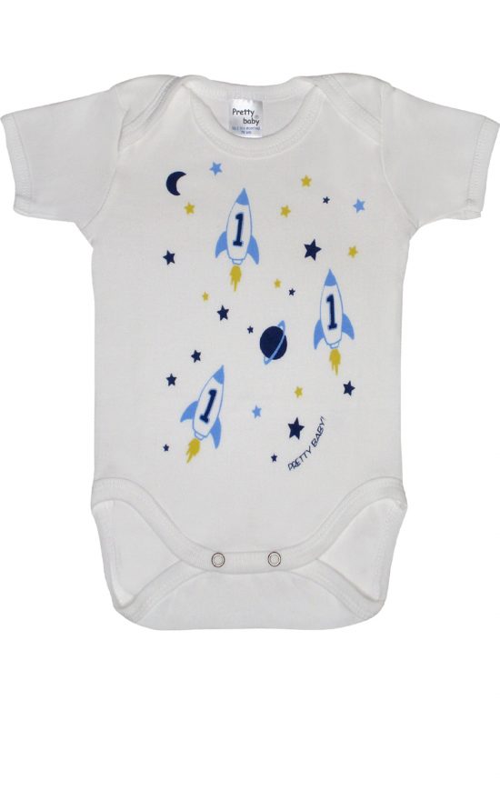 Βρεφικά Εσώρουχα Κορμάκια για Αγόρι Rocket 2τμχ Λευκό-Σιέλ Κοντό Μανίκι Βαμβακερά 100% - Pretty Baby