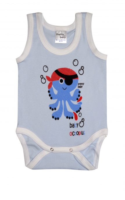 Βρεφικά Εσώρουχα Κορμάκια για Αγόρι Octapus 2τμχ Λευκό-Σιέλ Χωρίς Μανίκι Βαμβακερά 100% - Pretty Baby