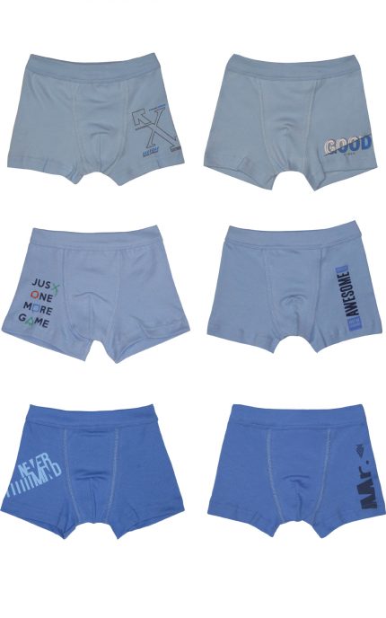 Παιδικά Boxer Σιέλ Nevermind, 6τμχ Πλεκτό Λάστιχο Βαμβακερά 100% - Pretty Baby