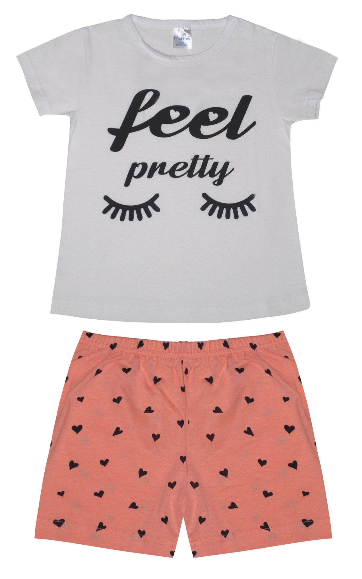 Παιδική Καλοκαιρινή Πιτζάμα για Κορίτσι Feel Pretty Λευκό-Κοραλί Ψιλή Πλέξη Υφάσματος, Βαμβακερή 100% - Pretty Baby Παιδική Καλοκαιρινή Πιτζάμα για Κορίτσι Feel Pretty Λευκό-Κοραλί Ψιλή Πλέξη Υφάσματος, Βαμβακερή 100% - Pretty Baby