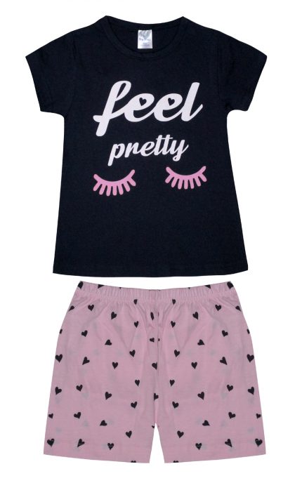 Παιδική Καλοκαιρινή Πιτζάμα για Κορίτσι Feel Pretty Μαρίν-Ροζ Ψιλή Πλέξη Υφάσματος, Βαμβακερή 100% - Pretty Baby