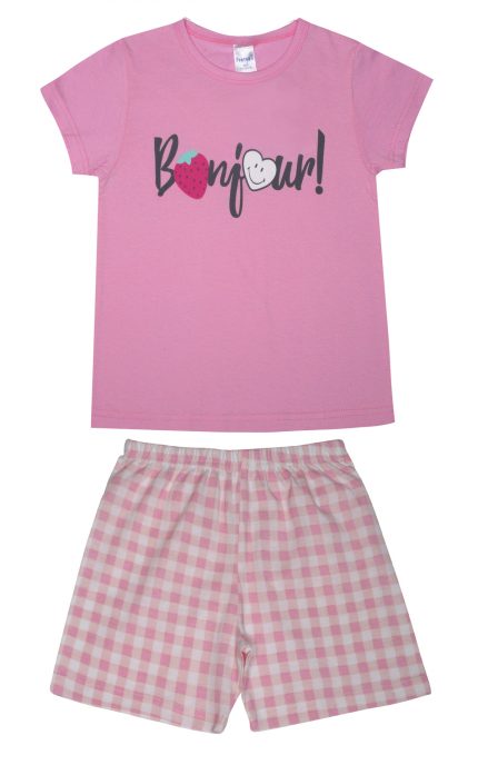 Παιδική Καλοκαιρινή Πιτζάμα για Κορίτσι Bonjour Ροζ Ψιλή Πλέξη Υφάσματος, Βαμβακερή 100% - Pretty Baby