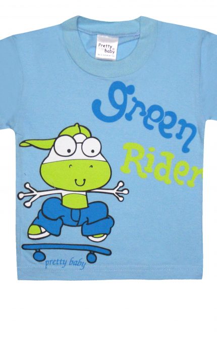 Βρεφική Καλοκαιρινή Πιτζάμα για Αγόρι Green Rider Σιέλ, Ψιλή Πλέξη Υφάσματος, Βαμβακερή 100% - Pretty Baby