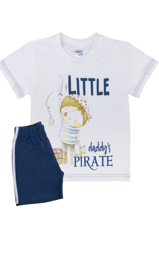Βρεφική Καλοκαιρινή Πιτζάμα για Αγόρι Pirate Λευκό-Μπλε, Ψιλή Πλέξη Υφάσματος, Βαμβακερή 100% - Pretty Baby