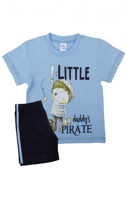 Βρεφική Καλοκαιρινή Πιτζάμα για Αγόρι Pirate Λευκό-Μπλε, Ψιλή Πλέξη Υφάσματος, Βαμβακερή 100% - Pretty Baby