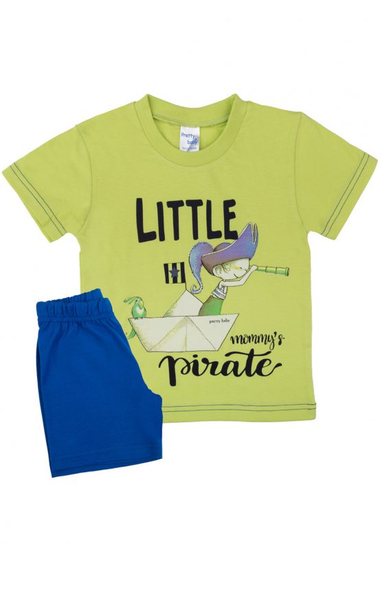 Βρεφική Καλοκαιρινή Πιτζάμα για Αγόρι Pirate Lime-Ρουά, Ψιλή Πλέξη Υφάσματος, Βαμβακερή 100% - Pretty Baby
