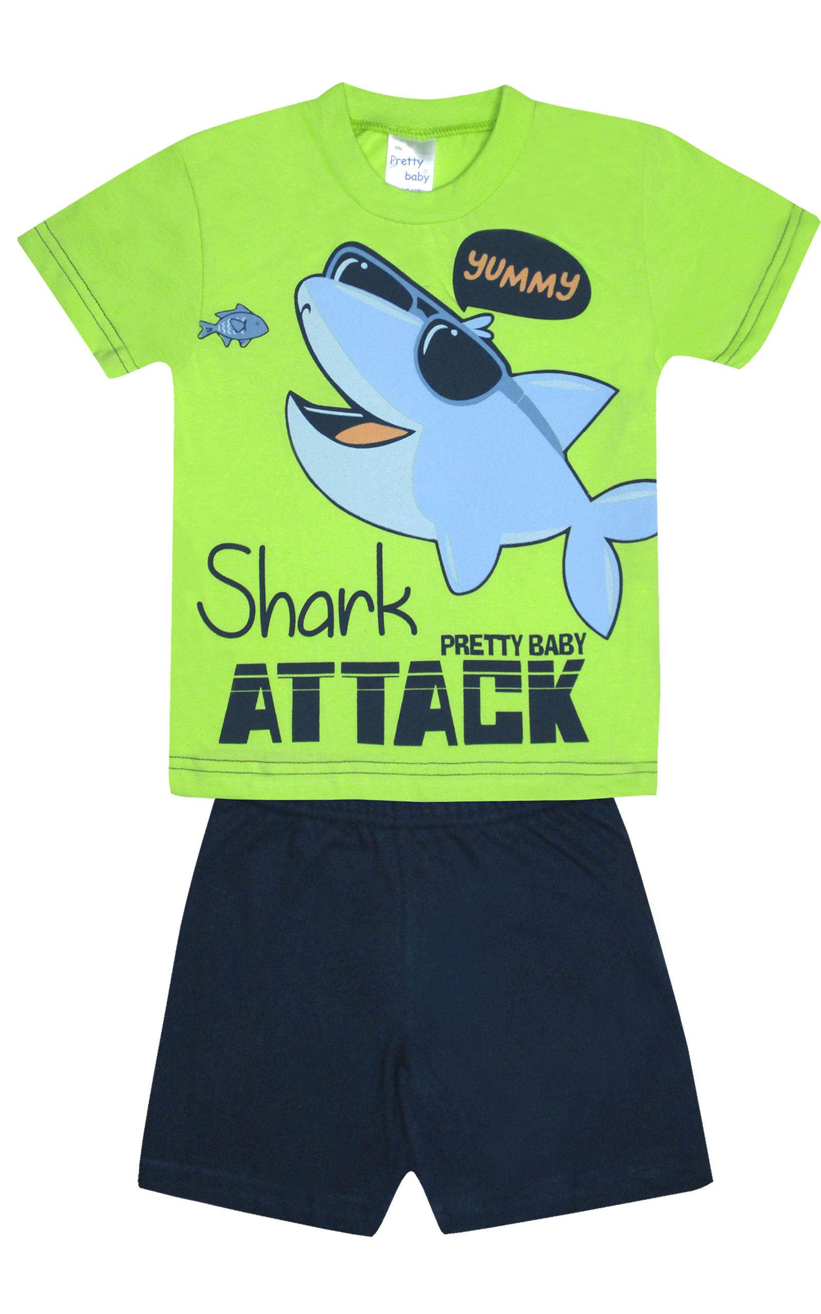 Παιδική Καλοκαιρινή Πιτζάμα για Αγόρι Shark Lime-Μαρίν, Ψιλή Πλέξη Υφάσματος, Βαμβακερή 100% - Pretty Baby Παιδική Καλοκαιρινή Πιτζάμα για Αγόρι Shark Lime-Μαρίν, Ψιλή Πλέξη Υφάσματος, Βαμβακερή 100% - Pretty Baby