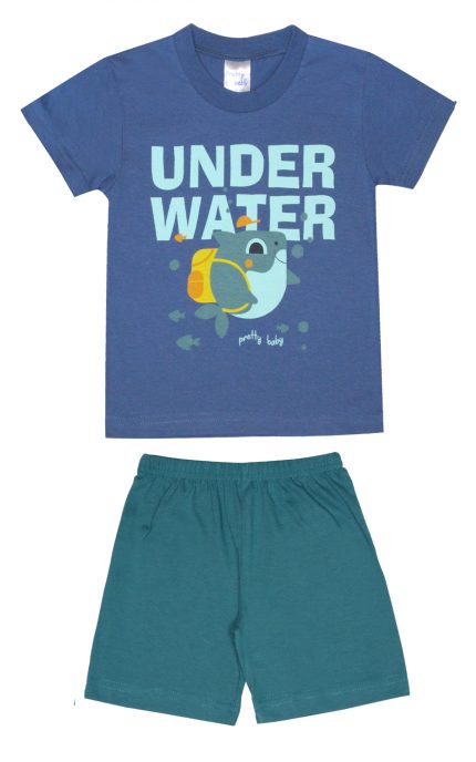 Βρεφική Καλοκαιρινή Πιτζάμα για Αγόρι Underwater Ραφ-Πετρόλ, Ψιλή Πλέξη Υφάσματος, Βαμβακερή 100% - Pretty Baby