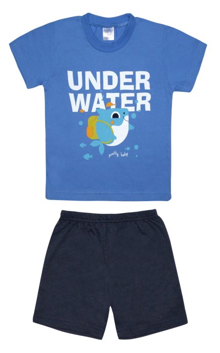 Βρεφική Καλοκαιρινή Πιτζάμα για Αγόρι Underwater Μαρίν, Ψιλή Πλέξη Υφάσματος, Βαμβακερή 100% - Pretty Baby