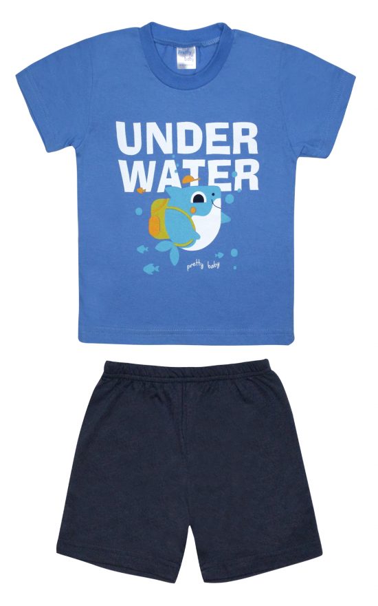 Βρεφική Καλοκαιρινή Πιτζάμα για Αγόρι Underwater Μαρίν, Ψιλή Πλέξη Υφάσματος, Βαμβακερή 100% - Pretty Baby