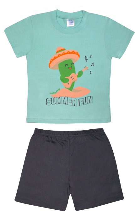 Βρεφική Καλοκαιρινή Πιτζάμα για Αγόρι Summer Fun Βεραμάν-Ανθρακί, Ψιλή Πλέξη Υφάσματος, Βαμβακερή 100% - Pretty Baby