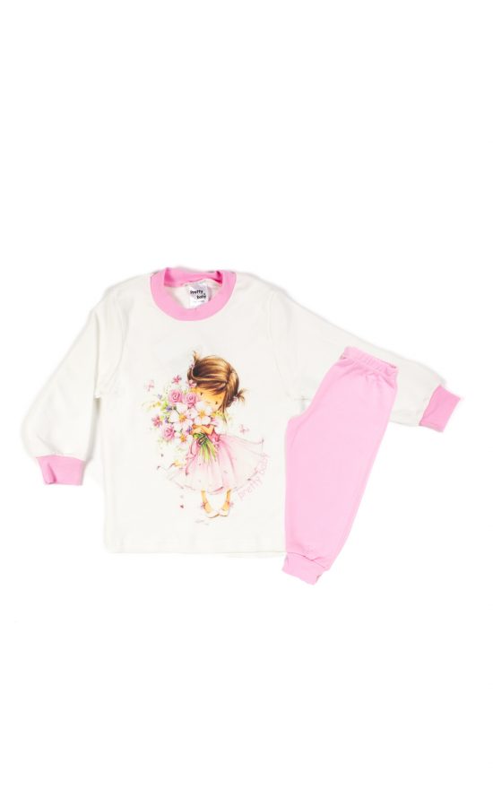 Βρεφική Χειμερινή Πιτζάμα για Κορίτσι Εκρού-Ροζ, Βαμβακερή 100% - Pretty Baby