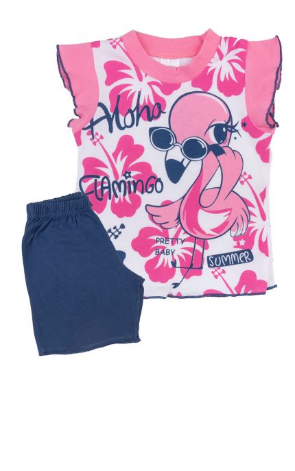Βρεφική Καλοκαιρινή Πιτζάμα για Κορίτσι Aloha Ροζ-Λευκό, Ψιλή Πλέξη Υφάσματος, Βαμβακερή 100% - Pretty Baby